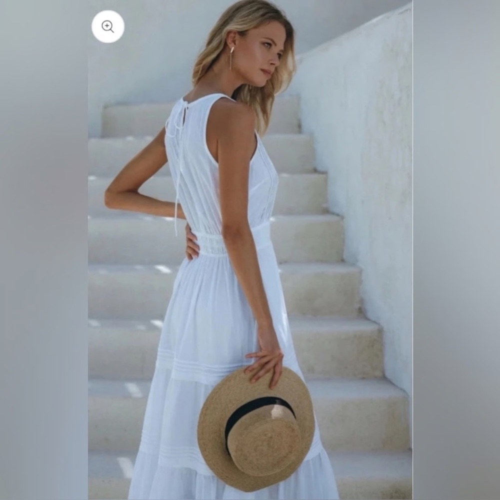 NWT PAMPELONE- Midi Sleeveless Tiered Pleated Perle White Sundress Bridal - Picture 2 of 7